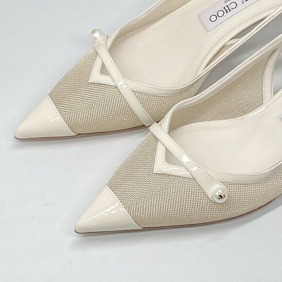 Jimmy Choo Amita Metallic Mesh & Patent Leather Slingback Pumps size 38.5 - Picture 9 of 15